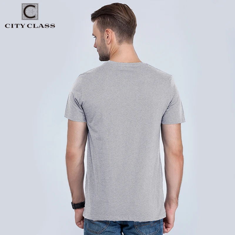 City Class Mens Plain Gray Color Basic 100% Cotton Brand Quality Summer T-shirts Without Print Casual Tops Tees For Male 7546g