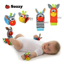 1set Animal Foot Socks Wrist Strap With Rattle Baby Bug Wrist Strap baby socks Baby Toy Baby Rattles Toys