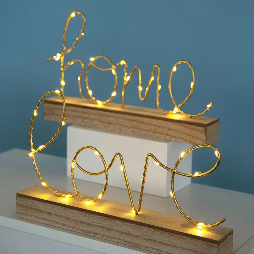 Love/Home Shape Letter Decorative Lamp Desktop Night Light Bedroom Living Room Decor Creative Romantic Ambient Lights Festival