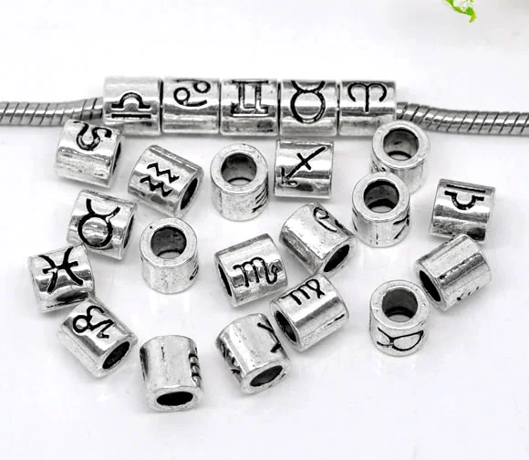 DoreenBeads 36Pcs Mixed Zodiac Spacer Beads Fit Charm Bracelet European beads Jewelry Constellation symbol DIY Beads 7.5x7.5mm