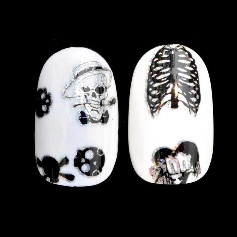 Nail Foil 100*4cm Skull Head Cute Design Punk Style Zombie Stickers Glue Transfer Nail Design Halloween Decoration