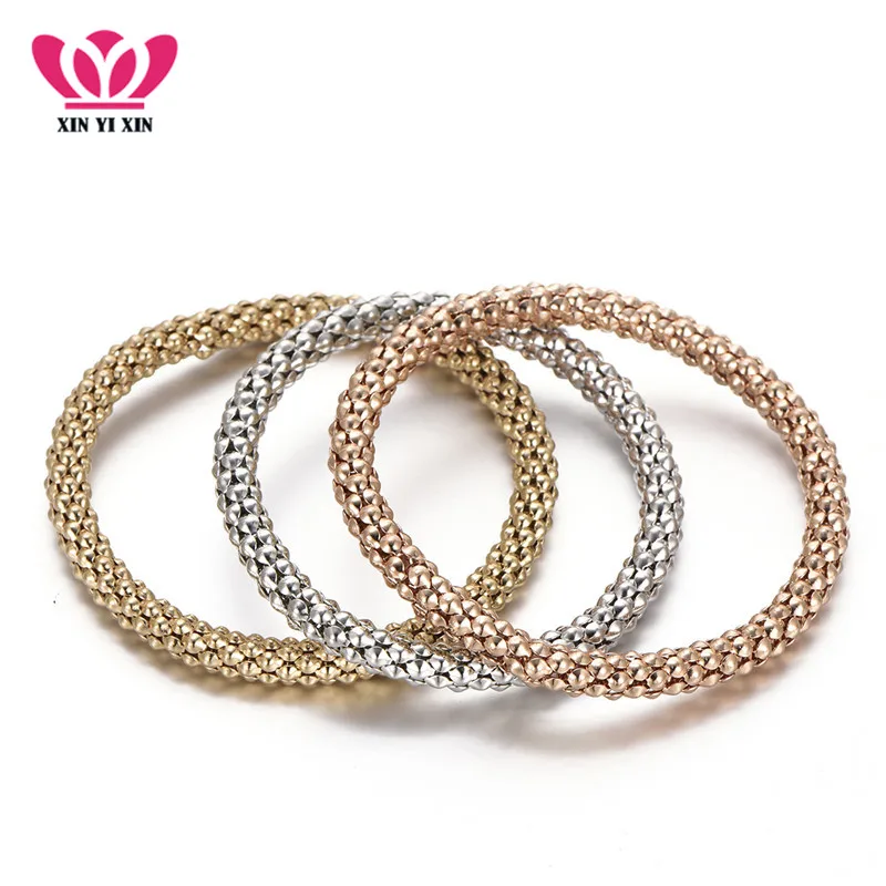 New 3 Pcs/Set Trendy Charm Bracelets & Bangles Popcorn Chain 3 Color Rose Gold Color 19-24cm Adjustable Bracelet Women Gift