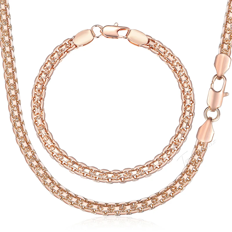 Jewelry Sets For Women 585 Rose Gold Color Bracelet Neckalce Set Bismark Link Chain Dropshipping Woman Jewelry  Gifts 5mm HGS275