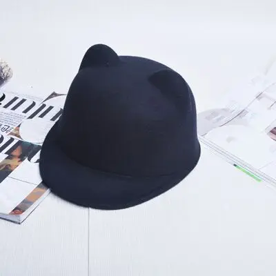 2017 New Fashion high quality Woolen Women\'s Fedora Hat Autumn Winter Solid color Cat ear animal Cap IN Stock Free Shipping