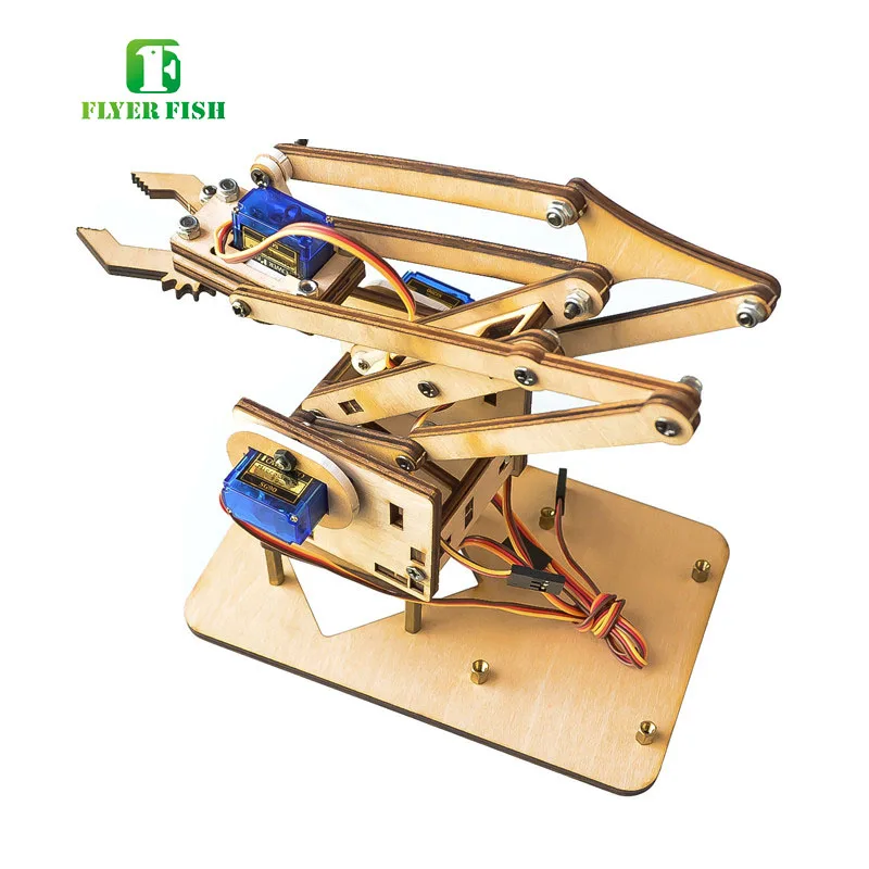 DIY Kit 4 DOF Robot Manipulator Arm Wooden Mechanical Arm Clamp Claw Kit Support Servo SG90 for Arduino Rpi Robotic Education