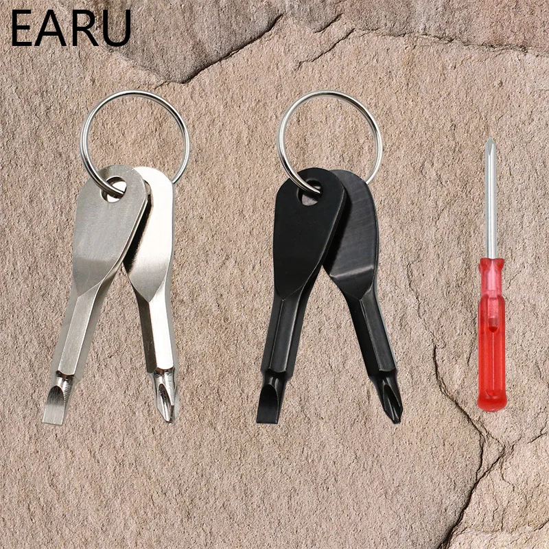 1 Set Rvs Mini Edc Multifunctionele Schroevendraaier Sleutel Vorm Kruiskopschroevendraaiers Sleutelhanger Pocket Reparatie Tool