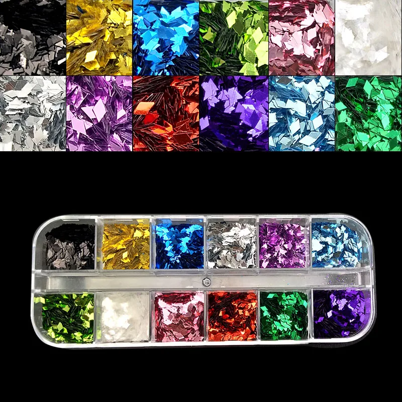 12colour/set Nail Holographic Glitter Sequins Mixed Powder Dust Sandy Nail Decorations Nail Art charms DIY Makeup Tools NRP021