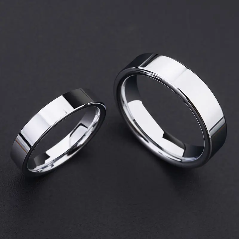 High Polished Silver Color Tungsten Wedding Rings for Couples 4mm and 6mm Width Flat Top Comfort Fit Band Size 4-13