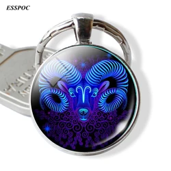 12 Constellation Leo Virgo Key Chains Glass Cabochon Pendant Zodiac Sign Key Rings Bag Pendant Keychain Birthday Gift