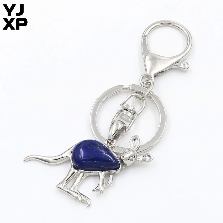 YJXP Wholesale 10 Pcs Ethnic Style Key Chains Kangaroo Pattern Natural Stones Keychains Keys Holder Cute Animal Jewelry Making