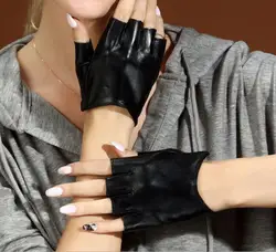 Women's semi-finger genuine leather sports glove lady's natural leather fingerless riding driving glove R411