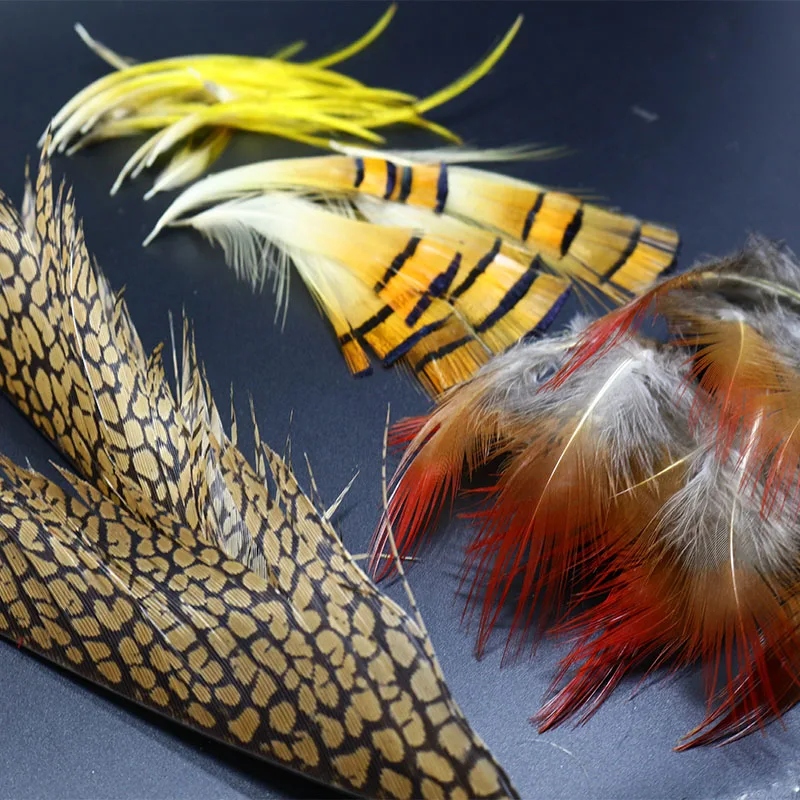 NEW 1set natural golden pheasant feathers mix Golden pheasant head crest tippets&center tail feathers fly tying feather material