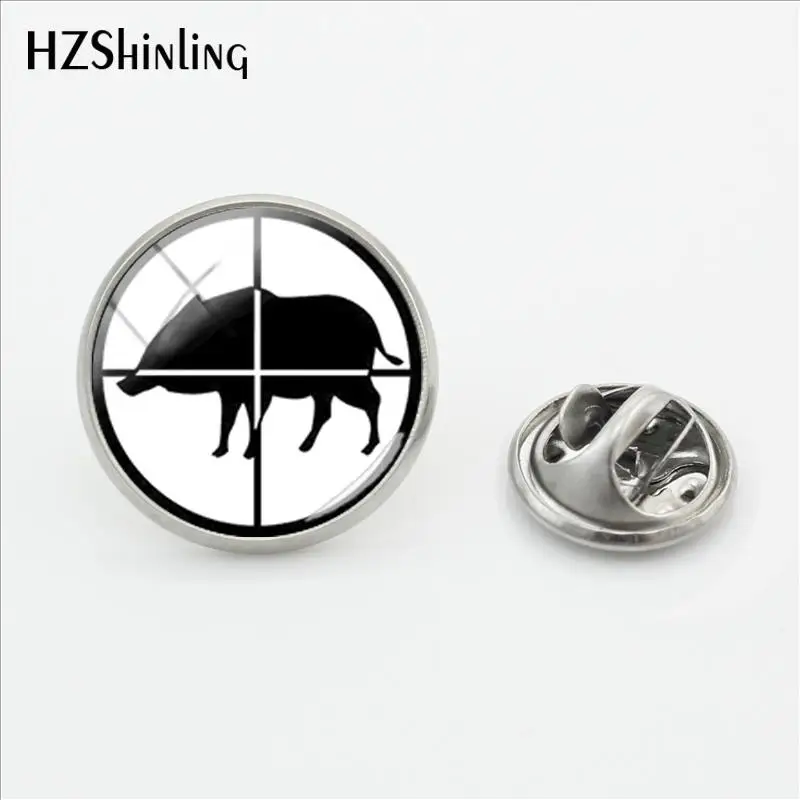 2019 New Wild Boar Hunting Logo Pin Stainless Steel Hunting Lapel Pin Glass Cabochon Handmade Jewelry