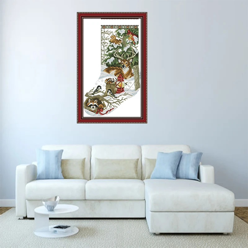 Christmas Socks DMC Embroidered Embroidery Cross Stitch Kit Winter Jungle Snowscape Christmas Gifts Hand Embroidery