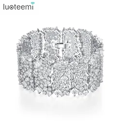 LUOTEEMI New Hyperbole Design Luxury Bracelet for Women Party Wedding Exquisite Shiny CZ Wide Shinning Jewelry Christmas Gift