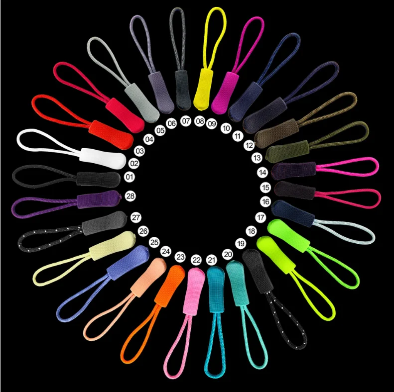 10Pcs Fluorescent Zipper Pull for Apparel Bag Sportwear, Multicolor Pull, Slip-Resistant Rope, 7cm, PULLER-002