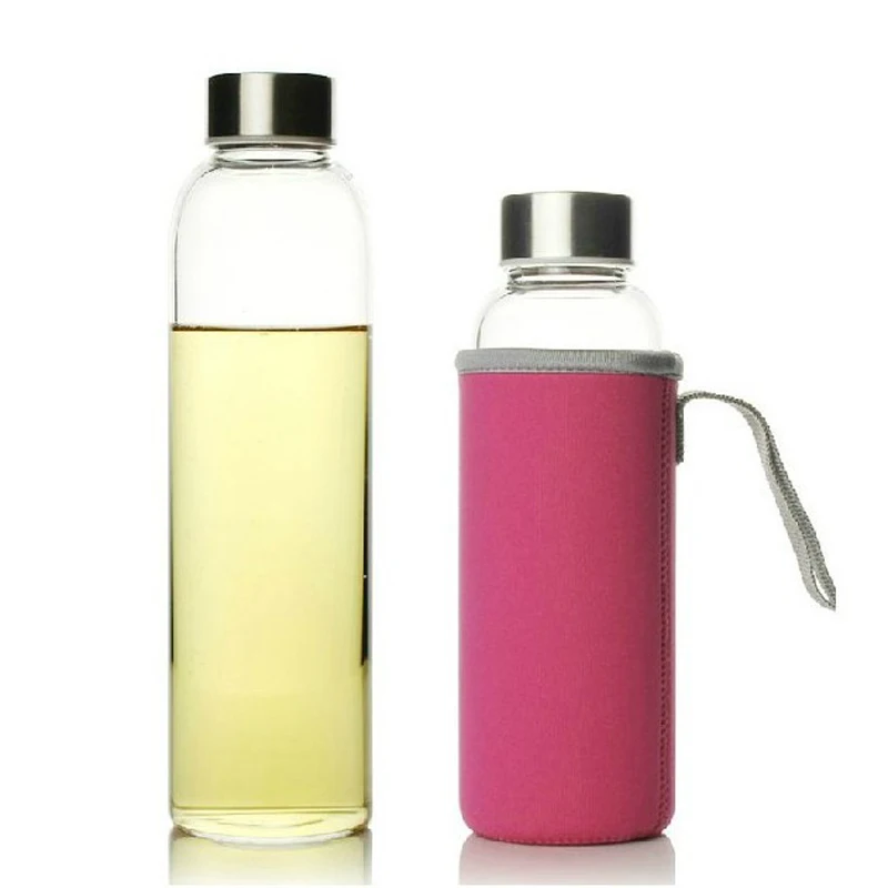 UPORS Glass Water Bottle 280ml/360ml/550ml Sport Bottle with Stainless Steel Lid and Protective Bag BPA Free Travel Drink Bottle