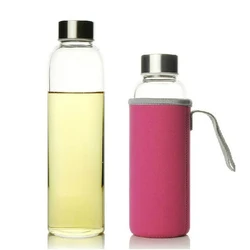 UPORS Glass Water Bottle 280ml/360ml/550ml Sport Bottle with Stainless Steel Lid and Protective Bag BPA Free Travel Drink Bottle