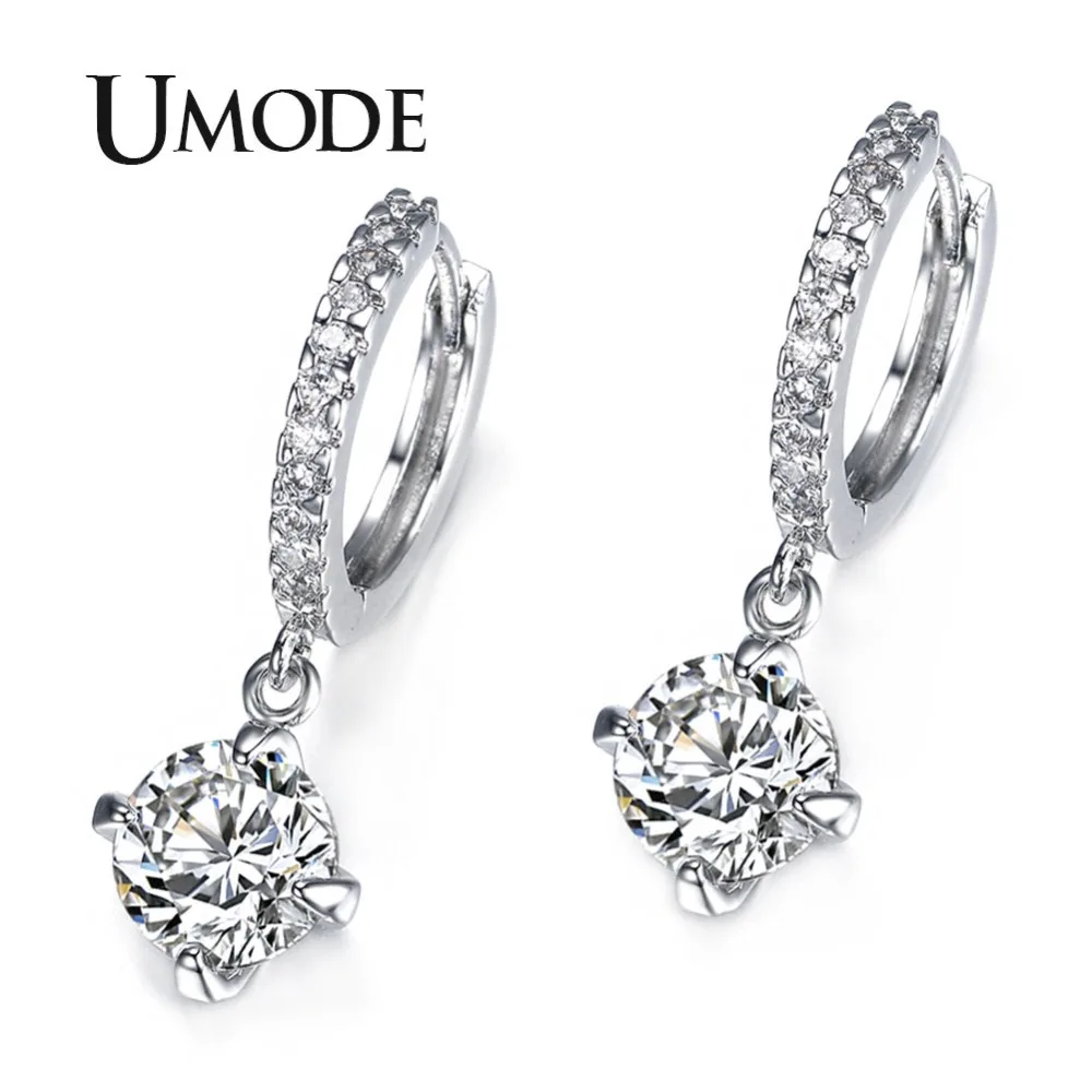 UMODE Loop with 8mm Round Top Grade CZ White Gold Color Hoop Earrings For Women Anti-allergic Jewelry Boucle D\'oreille UE0014