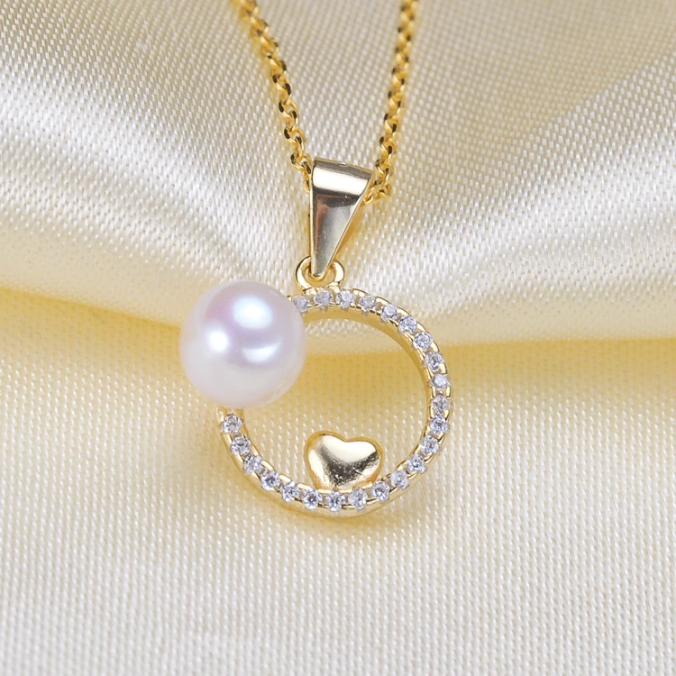 S925 Sterling Silver Pearl Pendant Holder With Circle Design Heart In Middle Pendant Settings Silver&Gold Color 3Pieces/Lot