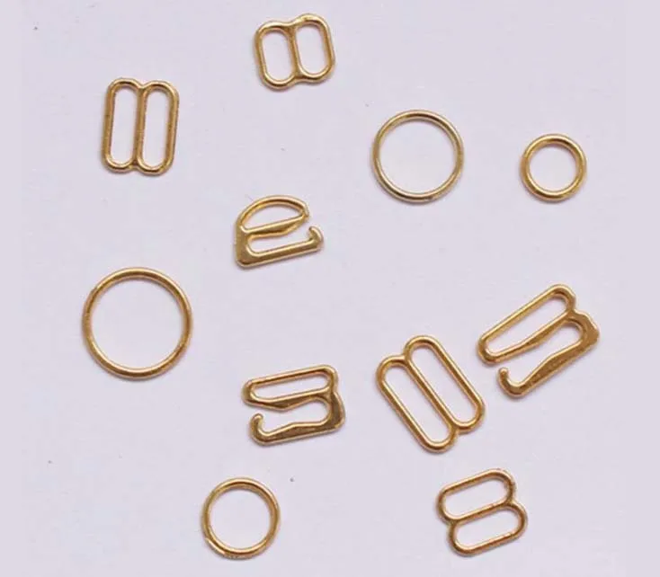 100 pcs / lot 6mm/8mm/10mm/12mm/15mm/20mm  gold ring slider hook bra accessory