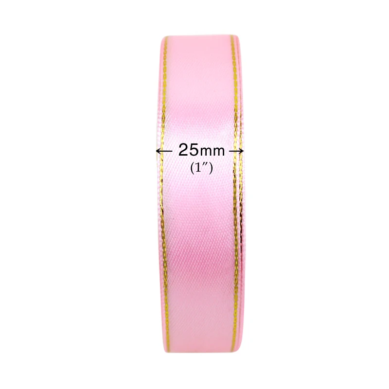 (25 yards/roll) 25mm satin ribbon white gold edge wholesale high quality gift packaging ribbon roll