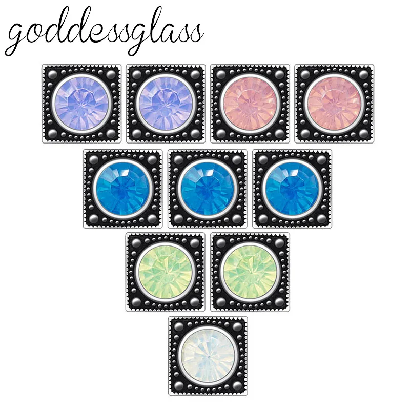 

Beauty 10pcs mixed Square Rhinestone 12mm snap buttons fit 12mm snap bracelet jewelry wholesale KZ9121
