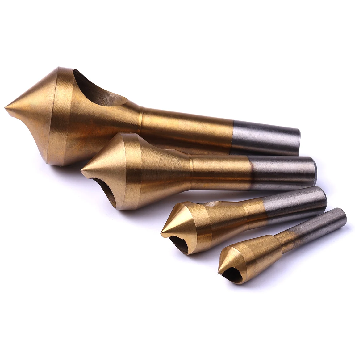 4PC スチール木製皿 Debur バリツール Deburing セット穴 Countersinker