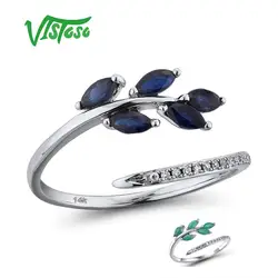 VISTOSO 14K White Gold Rings For Lady Genuine Shiny Diamond Fancy Blue Sapphire Emerald Engagement Anniversary Chic Fine Jewelry