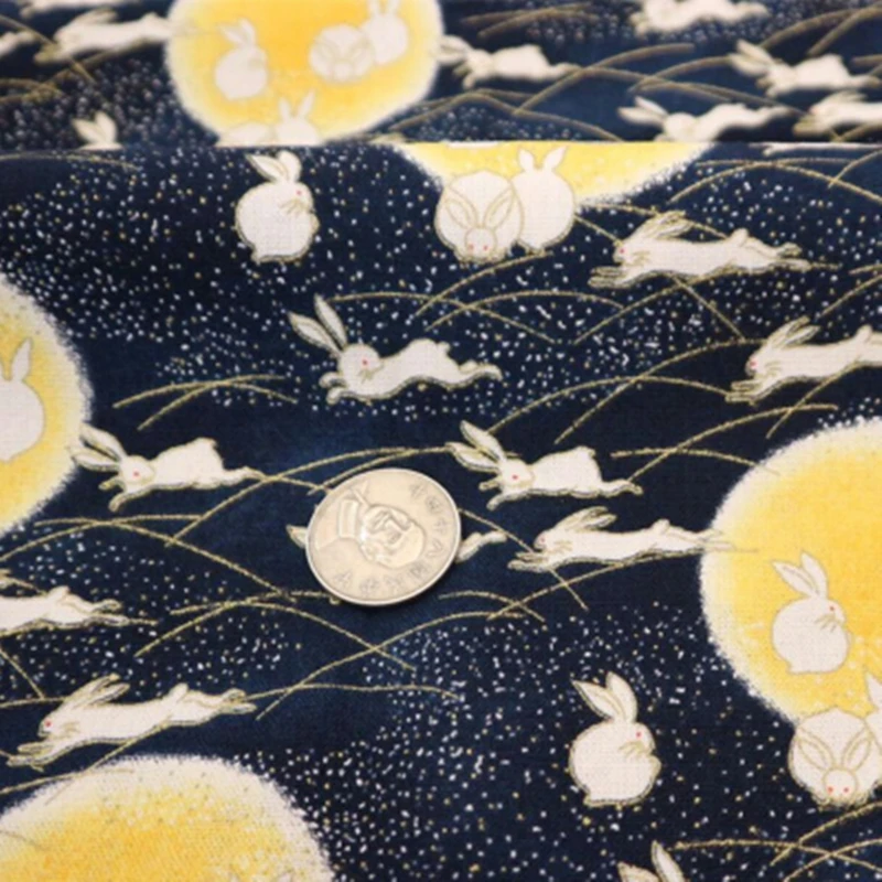 Half Yard Japanese Soft Breeze Gilt Fabric With Fortune Cat Rabbit Print, Handmade DIY Quilting Bag Tissue CR-A100