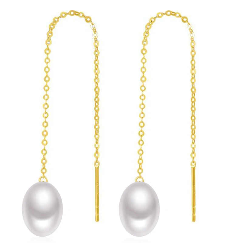 Sinya Au750 18k Gold Drop Earring Long Chain Tassel Design Dangle Oval Shape Freshwater Pearls Earring Biggest Promotion