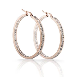 Fashion Crystal Hopp Classic Stainless Steel Rose Gold Color Crystal Hoop Earring for women