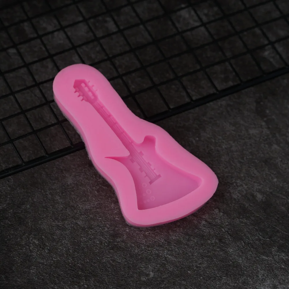 Guitar Shape 3D Silicone Mold Instrument Bass Fondant Cake Decorating Mould Cupcake Paste Molds For Music Theme Cake