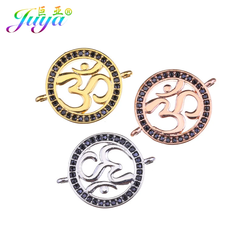 Juya DIY Religious Jewelry Findings Gold/Silver Color Round OM Charm Connectors Accessories For Hinduism Jewelry Making