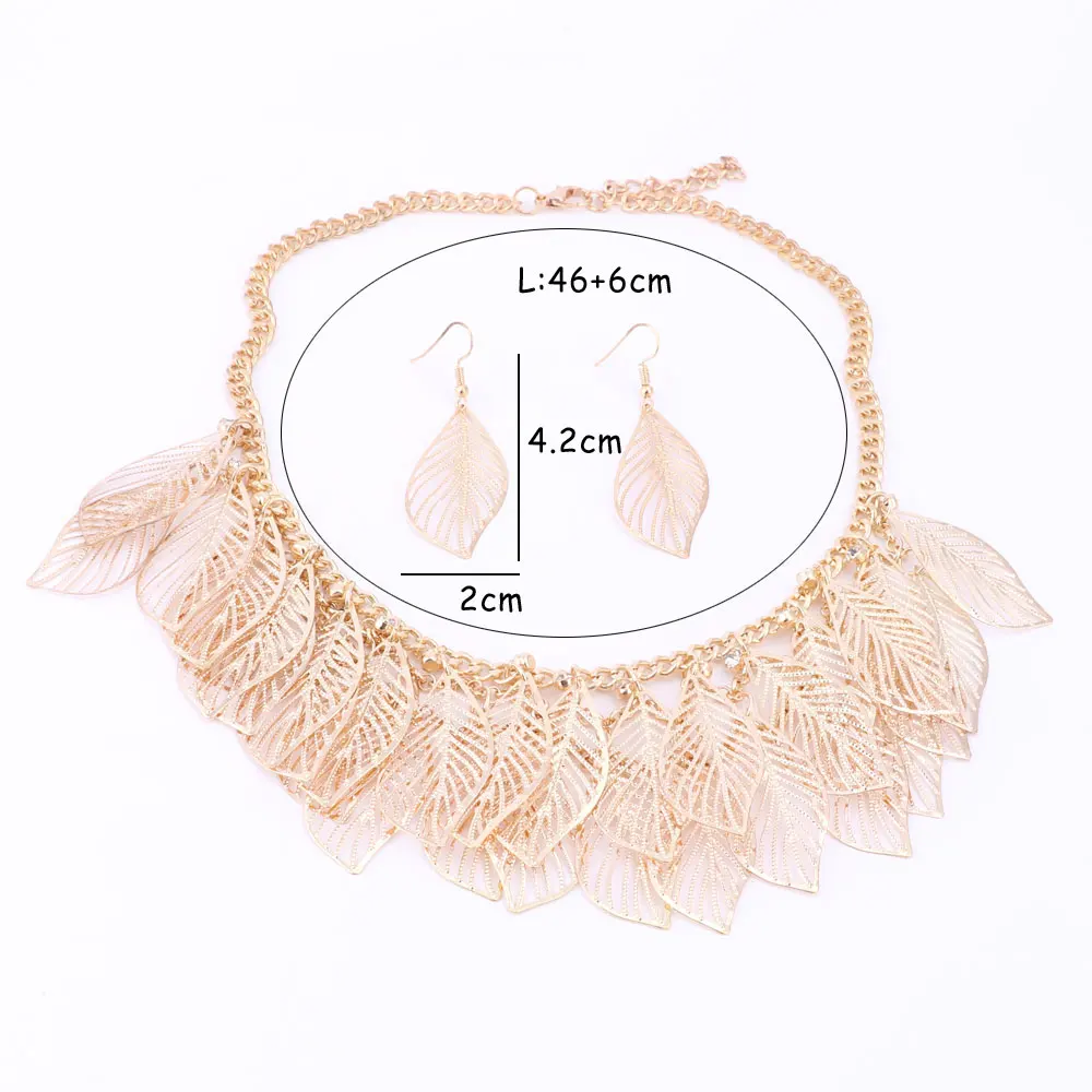 Chokers Necklace Zinc Alloy Crystal Leaves Chain Trendy Style Women Jewelry Bijoux Colier Choker Collar Chunky Necklaces Earring