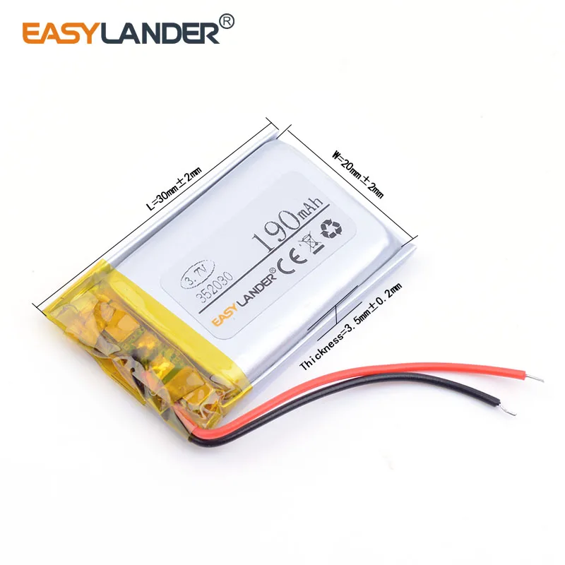 3.7v 352030 190mAh Rechargeable Lithium Li-ion Polymer Battery for MP3 GPS MP4 MP3 small toys