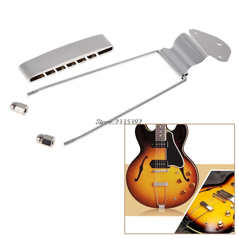 Chrome Guitar Tailpiece Trapeze Open Frame Bridge for 6 String Archtop Guitar