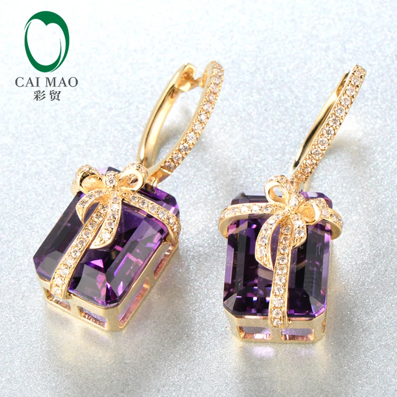 Caimao 16.52ct Natural Amethyst Diamond 14kt Yellow Gold Drop Leverback Earring