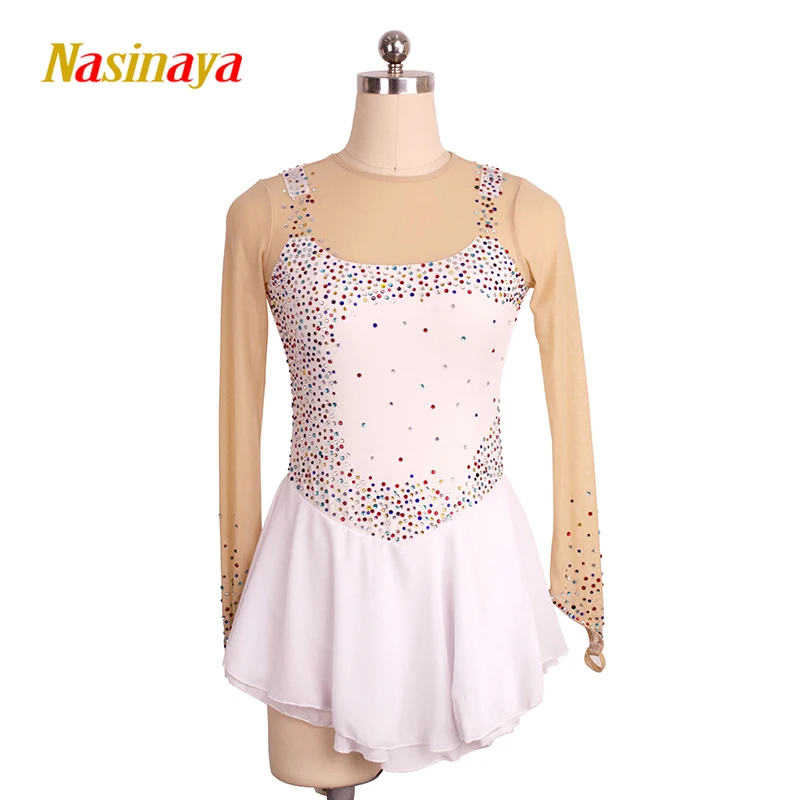 Girl Figure Skating Skirt White Rhinestone Gymnastics Performance Skating Dress Custom Competition Female Hot Sale