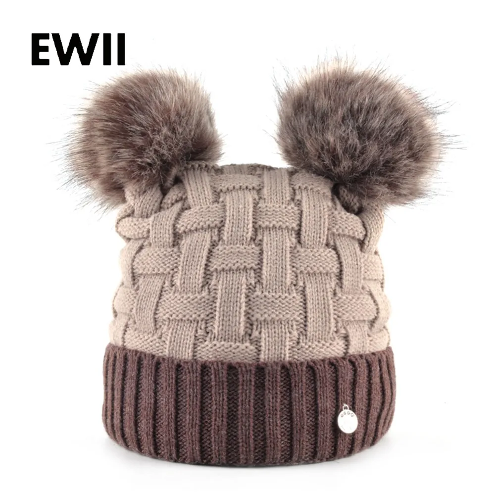 

Ladies double pompom beanie caps women 's winter hats girl knitted Imitation fur hat skullies women warm beanies cap gorros