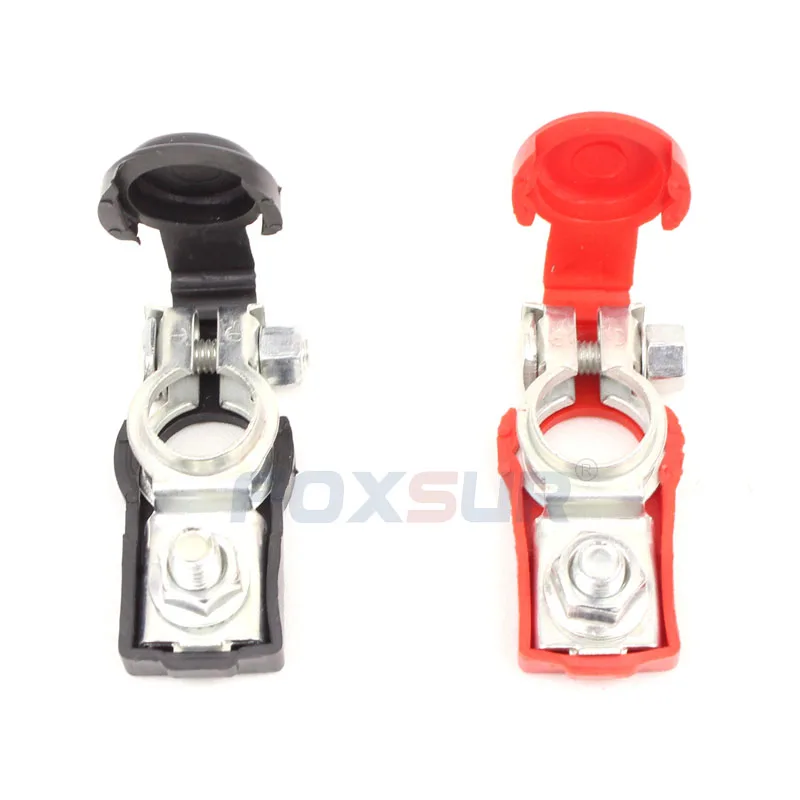 Foxsur 12v grampo de conector de bateria automotiva, terminal de bateria a com capa de borracha, conector de partida de bateria automática