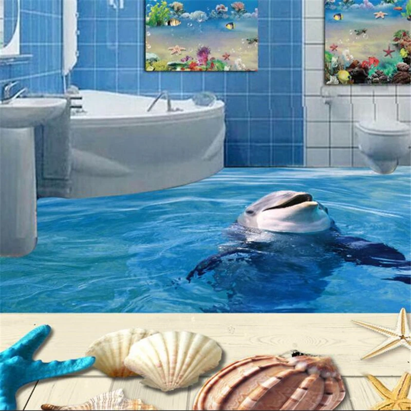 

beibehang Custom 3D dolphin flooring tile decorative painting waterproof non - slip self - adhesive decorative 3d floor stickers