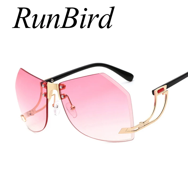 Runbird  Unique Oversized Sunglasses Women Rimlesss Brand Designer Elegant Lady Female Original Designer Gradient Glasses 765R