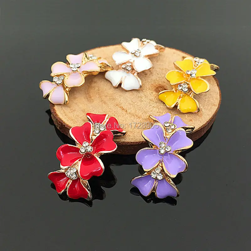 Nail Art Decoration Enamel flower 10 pcs 15x25mm Enamel Flower Rhinestone Buttons Embellishment Flat Back