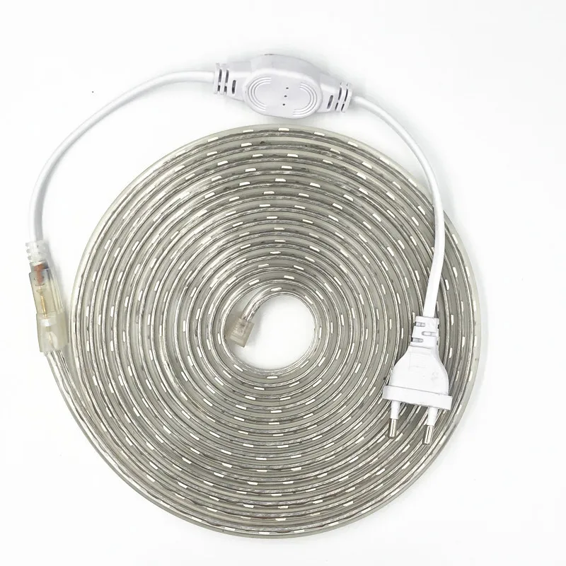 Tira de luces LED Flexible IP67 5050 AC220V 60leds/m cinta de luz LED impermeable IP67 con enchufe de alimentación de la UE 1M/2M/3M/5M/10M/15M/20M