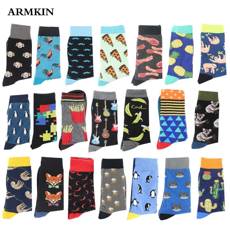 ARMKIN Hip Hop Cool Animal Food happy Funny Socks Men Harajuku Skateboard Crew sock uomo Vintage Large High sock per natale