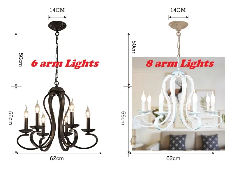 Imagem -05 - Lustre Moderno do Ferro Forjado Luminárias do Estilo Americano Nórdico Vela Home do Vintage Branca e Preta Lâmpada da Rainha E14