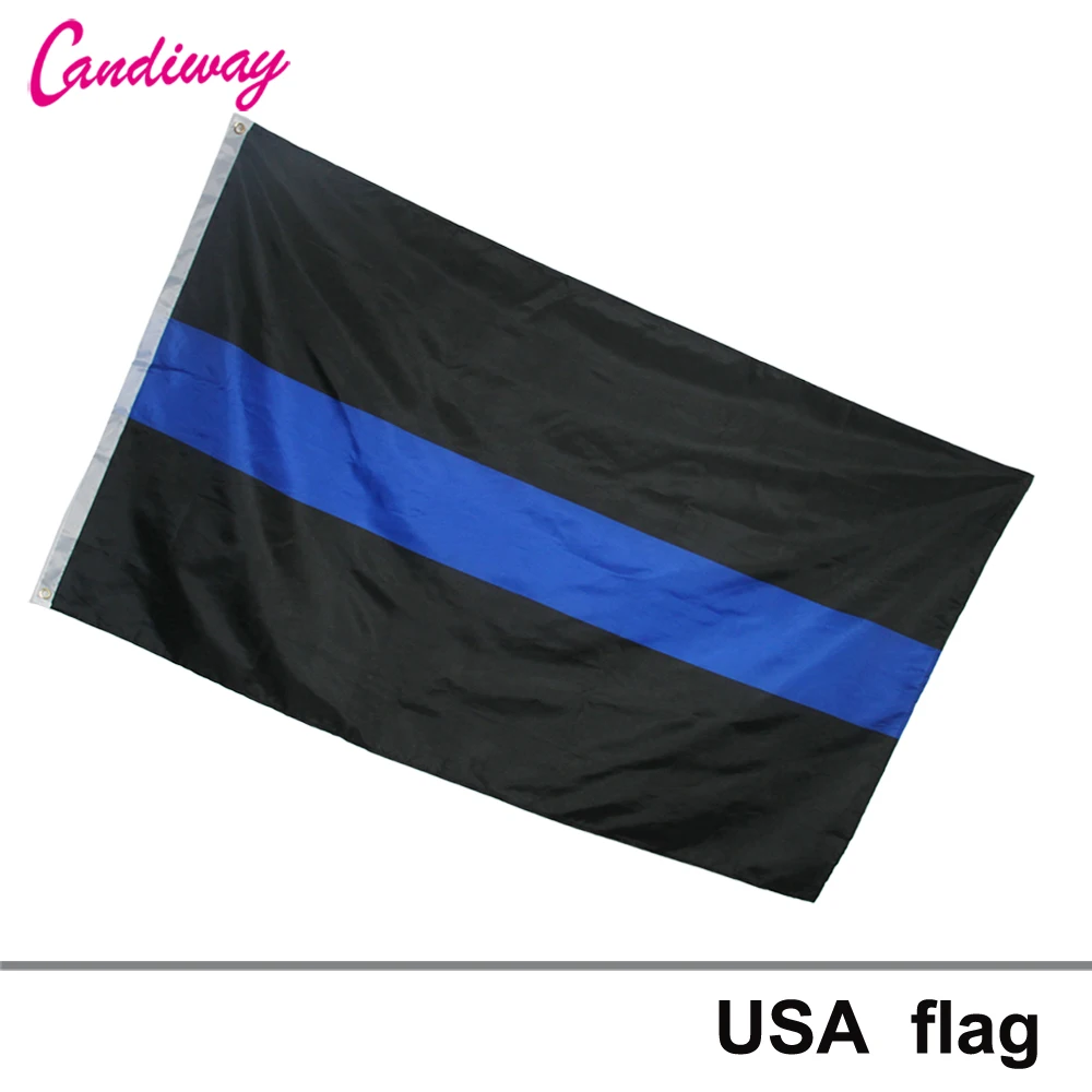 Wave USA Police Thin Blue Line Stripes  Law Enforcement Flag Banner Brass Grommets 90 x 150 CM