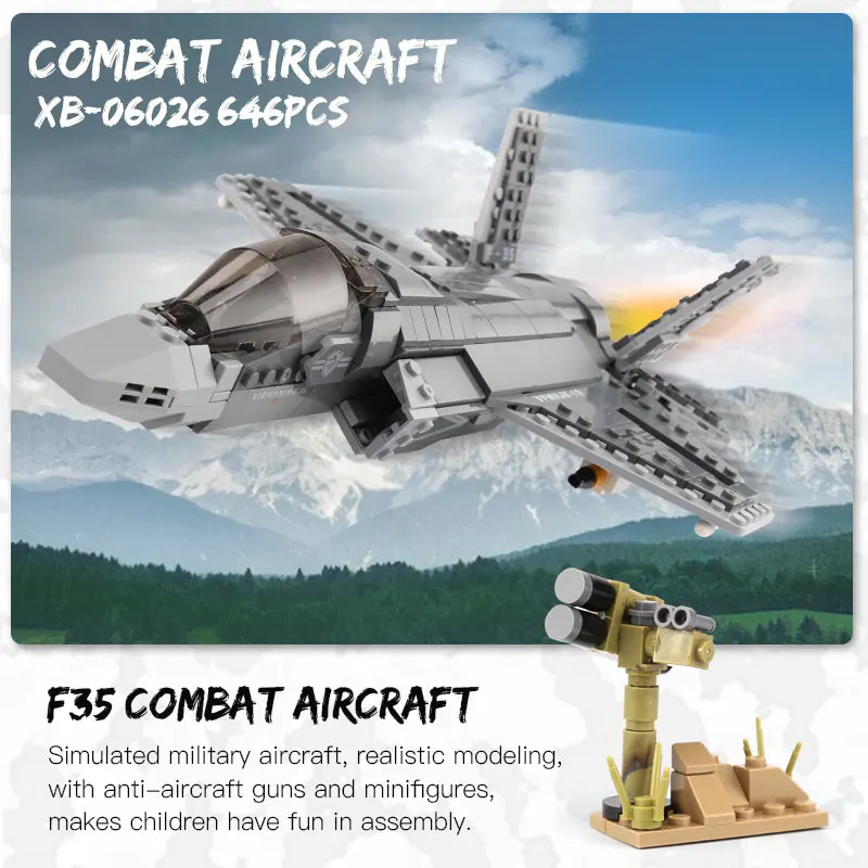 XINGBAO 06026 NEW Military Weapon Series 646PCS The F35 Fighter Set Building Blocks MOC Bricks Construction Plane Model Juguetes