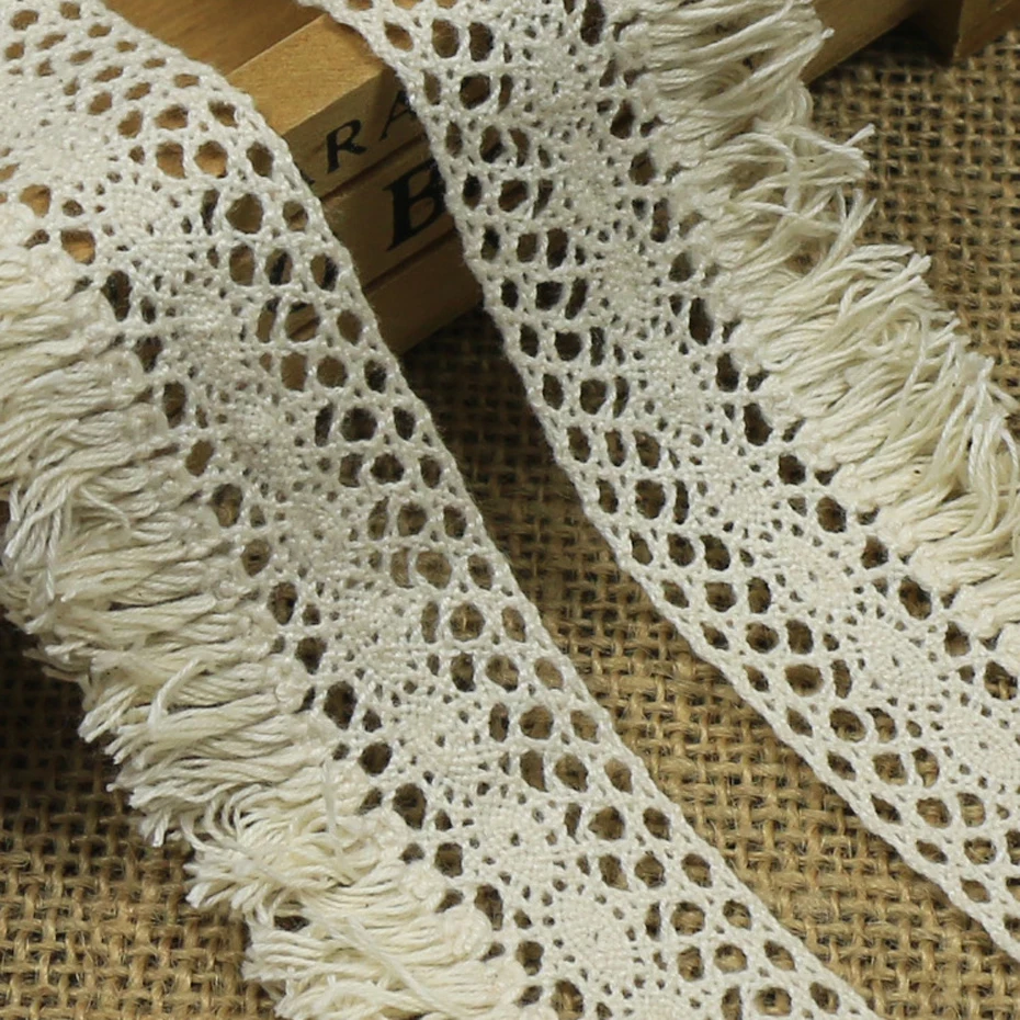 5/10/20/30/40/50 Yards Beige Cotton Fringe Lace Trim 4CM Width Water Soluble Decoration Curtain Home Textile DIY Sewing Craft